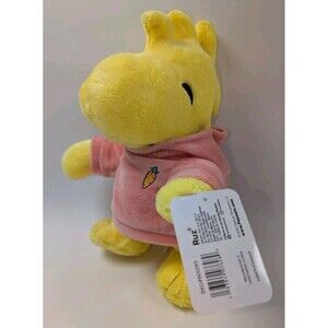 NWT 2025 Peanuts Woodstock Plush Yellow Bird Pink Sweater Carrot 11x5 Stuffed